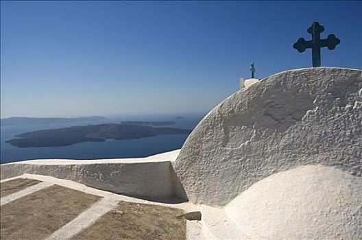 教堂,正面,伊莫洛维里,锡拉岛,基克拉迪群岛,爱琴海,希腊