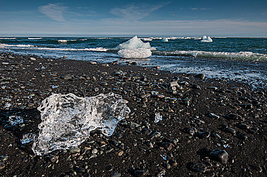 冰岛,东方,区域,杰古沙龙湖,冰,岸边,海滩