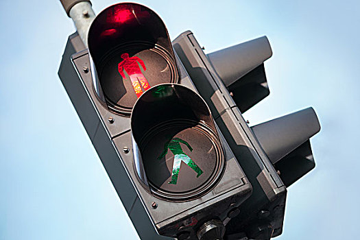 红色,停止,信号,城市街道,行人,红绿灯