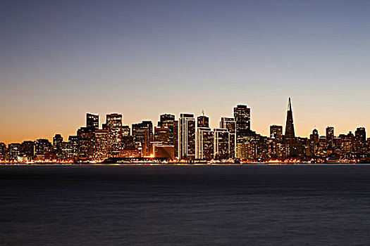 光亮,天际线,旧金山湾,加利福尼亚,美国