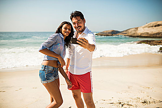 情侣,智能手机,海滩,里约热内卢,巴西