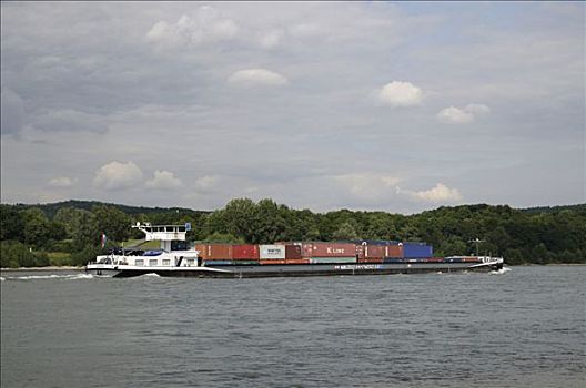 集装箱船,莱茵河,河,靠近,北莱茵威斯特伐利亚,德国,欧洲