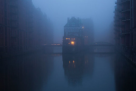 雾状,早晨,施拜希亚施塔特,汉堡市,德国