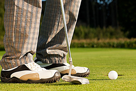 高尔夫球手,打球入洞,球,洞,只有,脚,铁,风景
