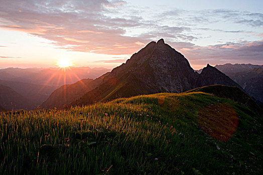 晚上,亮光,靠近,阿尔卑斯山,巴伐利亚,德国
