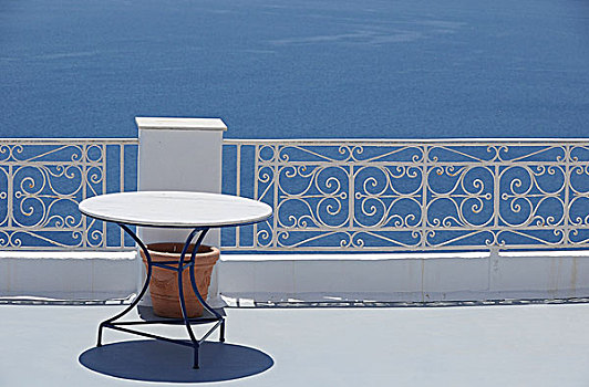 圆,桌子,栏杆,海洋,锡拉岛,希腊,欧洲