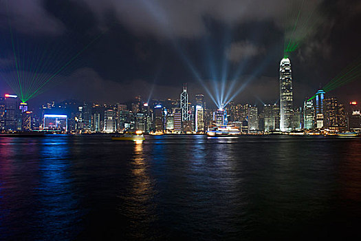 中国,香港,城市,水,夜晚