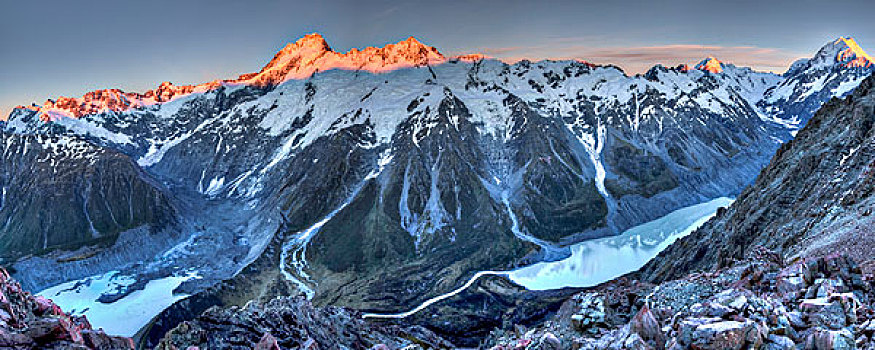 日出,攀升,库克山,高处,山谷,库克山国家公园,新西兰
