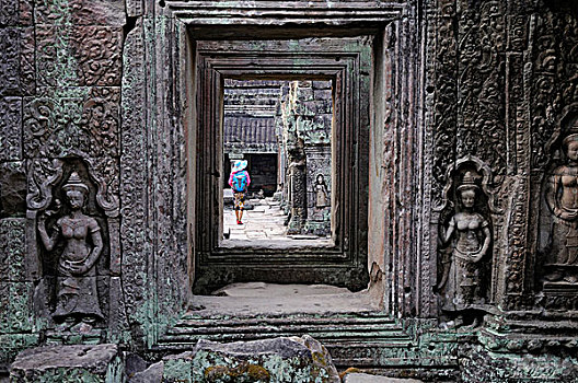 柬埔寨,收获,吴哥,女人,庙宇