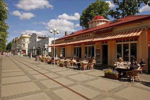街头咖啡馆,步行街,拉脱维亚,波罗的海
