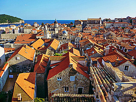 沿岸城镇,传统,红色,砖瓦,屋顶,风景,俯视