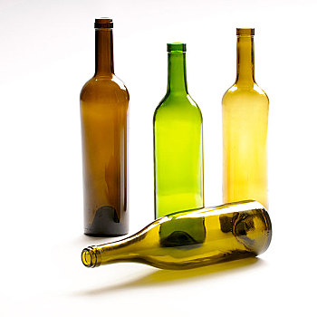 四个,空,玻璃,葡萄酒瓶