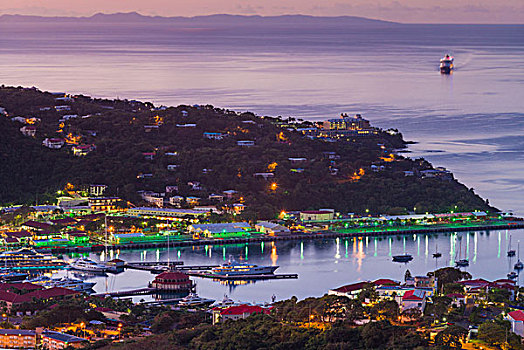 维京群岛,夏洛特阿马利亚,俯视图,游轮,港口,黎明