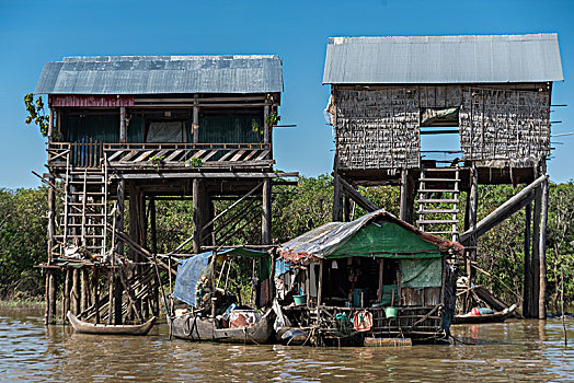 房子,树液,湖,收获,柬埔寨