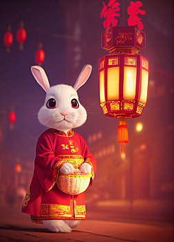 传统中式造型的可爱兔子
