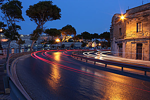 码头,街道,马耳他,晚上