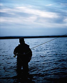一个,男人,钓鱼,海中