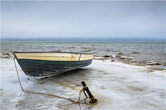 渔船,岸边,波罗的海,冬季风景