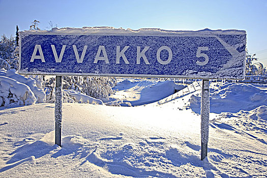瑞典,拉普兰,冬季风景,城镇,标识,雪,冰