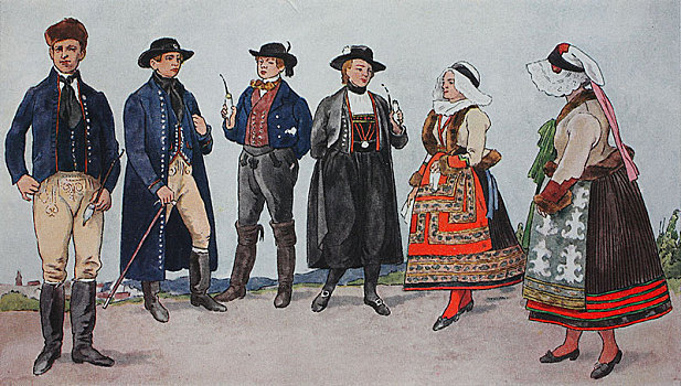 人,传统服装,时尚,服饰,衣服,波希米亚,捷克共和国,19世纪,插画,欧洲