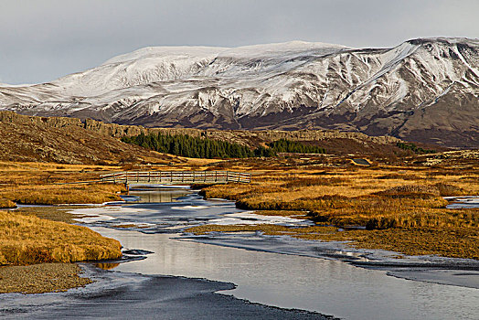 国家公园,积雪,山,背景,冰岛,秋天