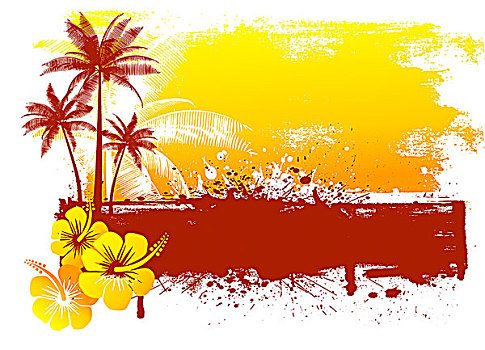 低劣,夏天,背景,木槿,花,棕榈树