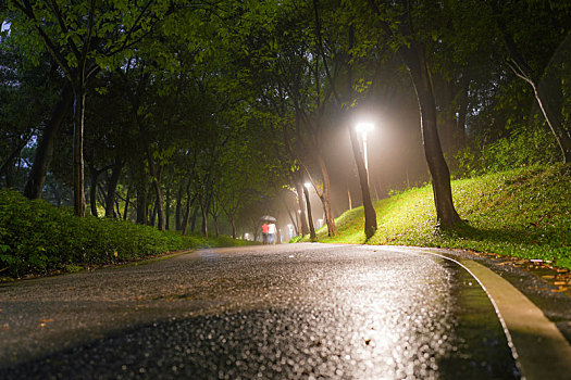 羊城广州清明大雨中的天河公园夜景