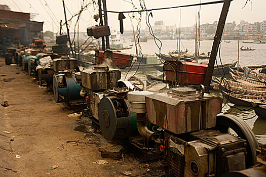 工厂,堤岸,电,发电机,尖锐,危机,区域,五个,达卡,孟加拉,六月,2009年