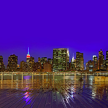 曼哈顿,纽约,天际线,日落,下雨,黃昏,东河,美国