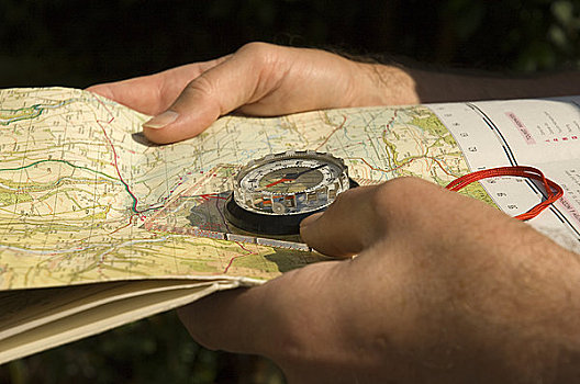 英格兰,北约克郡,一个,男人,拿着,走,地图,指南针