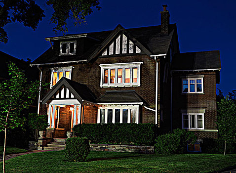漂亮,住宅,夜晚,景色,居民区,多伦多,安大略省,加拿大