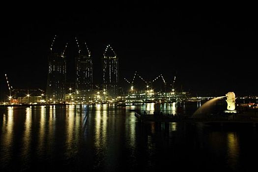 夜景,码头,湾,新加坡