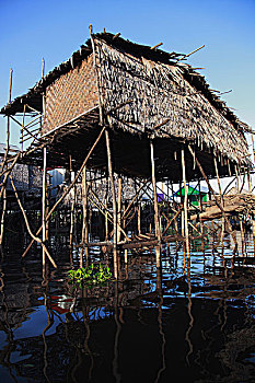 房子,河,收获,柬埔寨