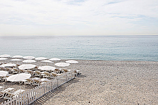 椅子,伞,海滩,美好,法国