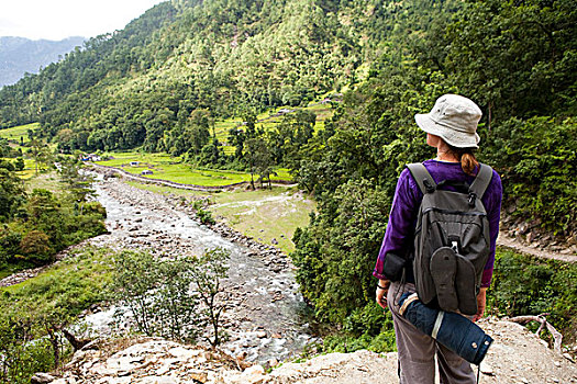 游客,看,上方,山谷,尼泊尔
