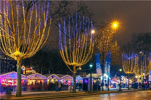 圣诞市场,香榭丽舍大街,巴黎,夜晚