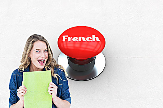 法国人,电脑合成,红色,按键,文字,微笑,学生,拿着,笔记本