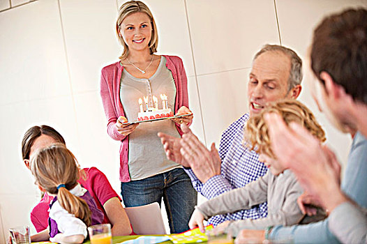 家庭,生日庆贺,女人,蛋糕,背景