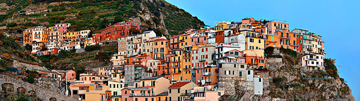 意大利,风格,建筑,上方,悬崖,全景,马纳罗拉,五渔村