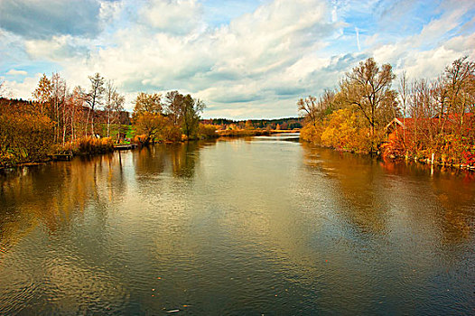 基姆湖,德国,秋色,河