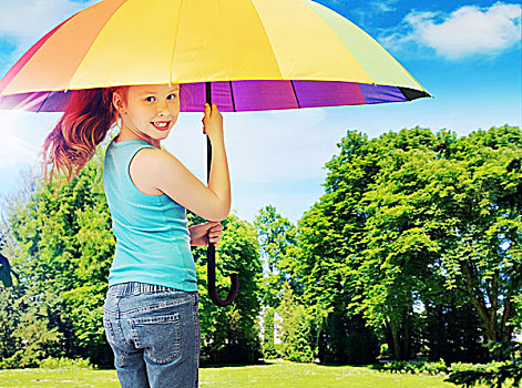 彩色,照片,展示,红发,女孩,拿着,伞