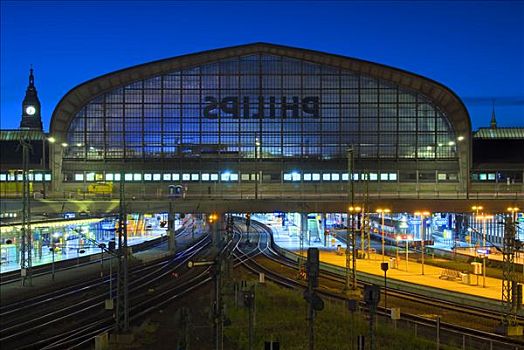 火车站,汉堡包,法兰克福火车站,黄昏,汉堡市,德国
