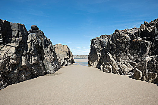 岩石构造,沙滩,湾,岛,伊斯雷岛,内赫布里底群岛,苏格兰,英国,欧洲