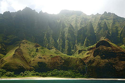 夏威夷,考艾岛,纳帕利海岸,崎岖,悬崖,海洋