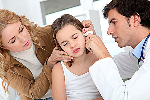 医生,看,小女孩,耳,感染