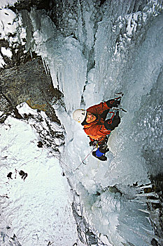 男人,攀登,冰,自杀,悬崖,靠近,不列颠哥伦比亚省,加拿大