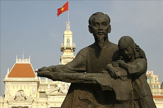 胡志明,纪念建筑,正面,市政厅,胡志明市,越南