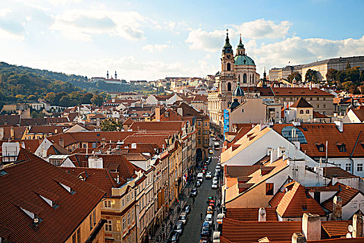 布拉格,天际线,屋顶,风景,教堂,圆顶,捷克共和国