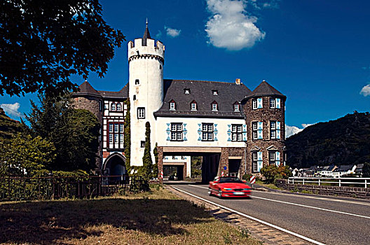 城堡,道路,摩泽尔,河,莱茵兰普法尔茨州,德国,欧洲