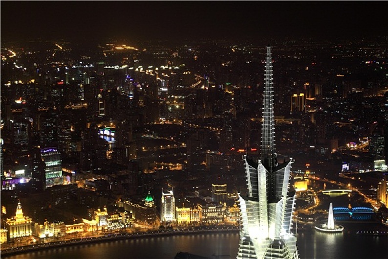 风景 俯视 城市 上海 夜晚 中国 高清图片 焦点创意